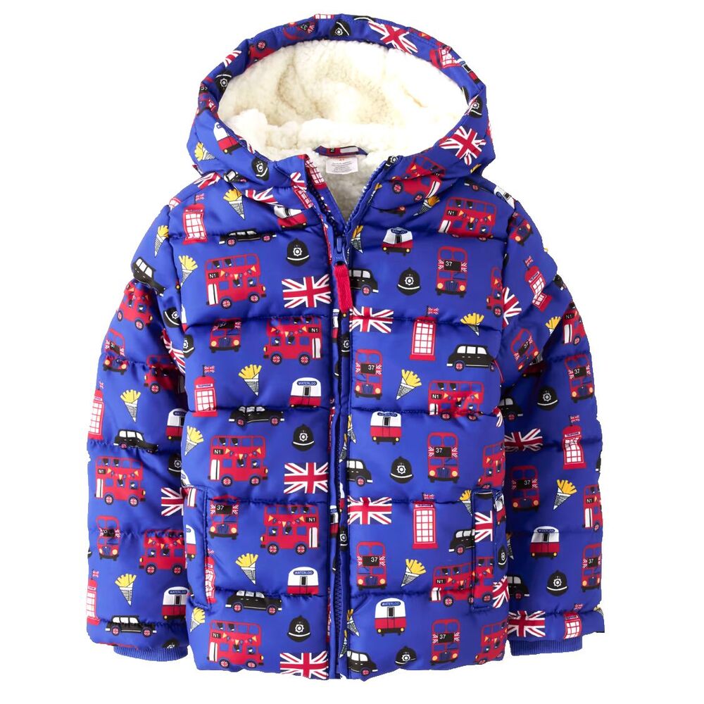 Gymboree London Tube Phone Booth Double Decker Taxi British Flag Puffer Coat 5 S